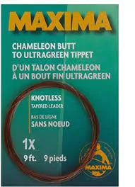 Advanced Monofilament Fishing Line-Maxima Chameleon Butt Knotless Tapered Leader 1X 9ft