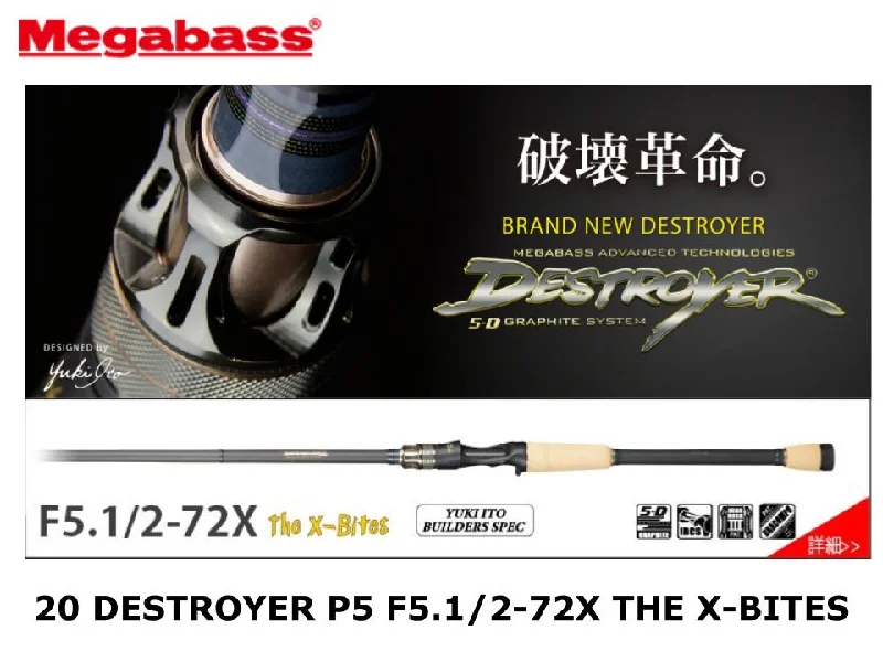 Spinning Fishing Rod For Largemouth Bass-Megabass 20 Destroyer P5 Casting F5.1/2-72X The X-Bites