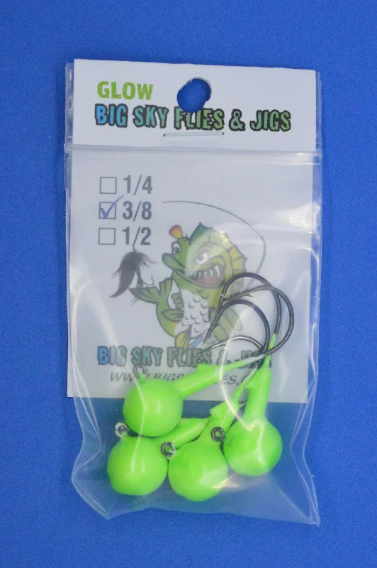 Fish Hooks For Multiple Fishing Techniques-Big Sky Ball Jigs 3/8oz Glow 4/pack