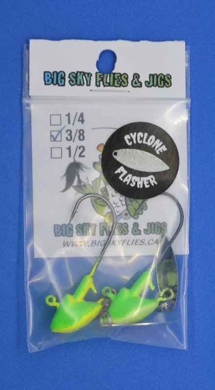 Fishing Hooks For Catching Lake Fish-Big Sky Cyclone Flasher Jigs 3/8oz 2/pack (Non-Glowing)