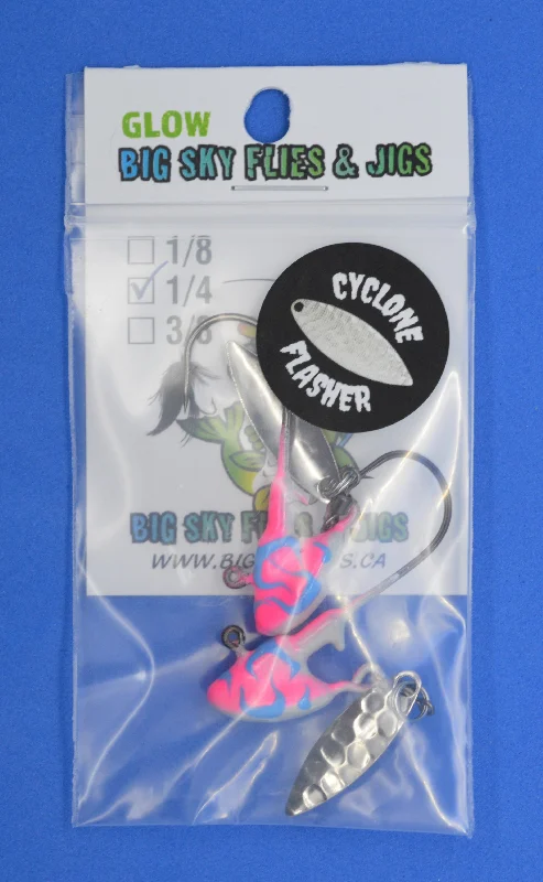 Fish Hooks For Light Tackle Fishing-Big Sky Deluxe Cyclone Glow Jigs 3/8oz 2/pack