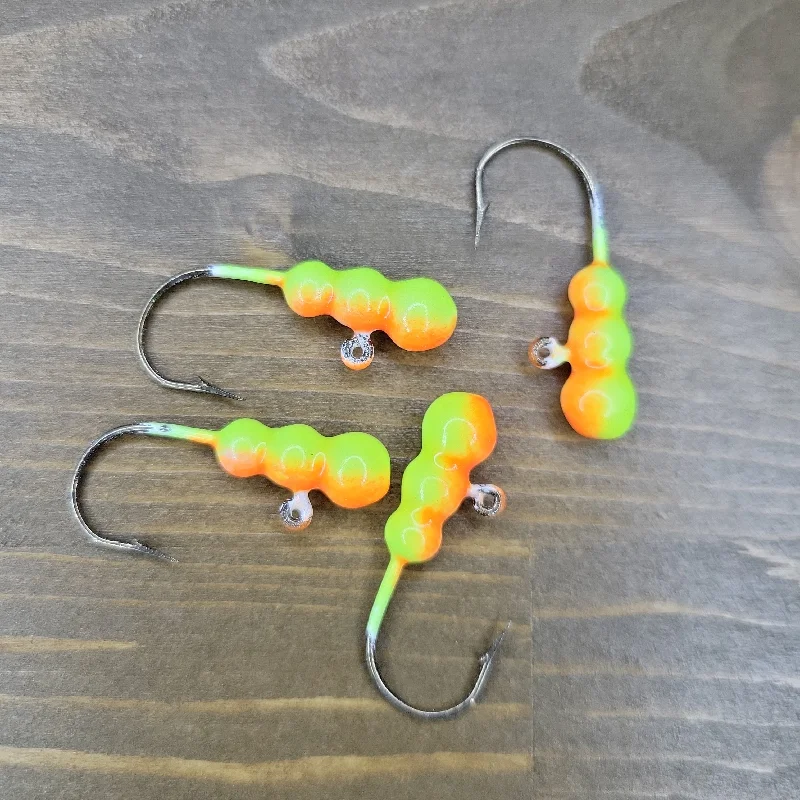 Fish Hooks For Shallow Water Trolling-Big Sky Gruesome Grubs Glow Jigs 1/8oz 4/pack