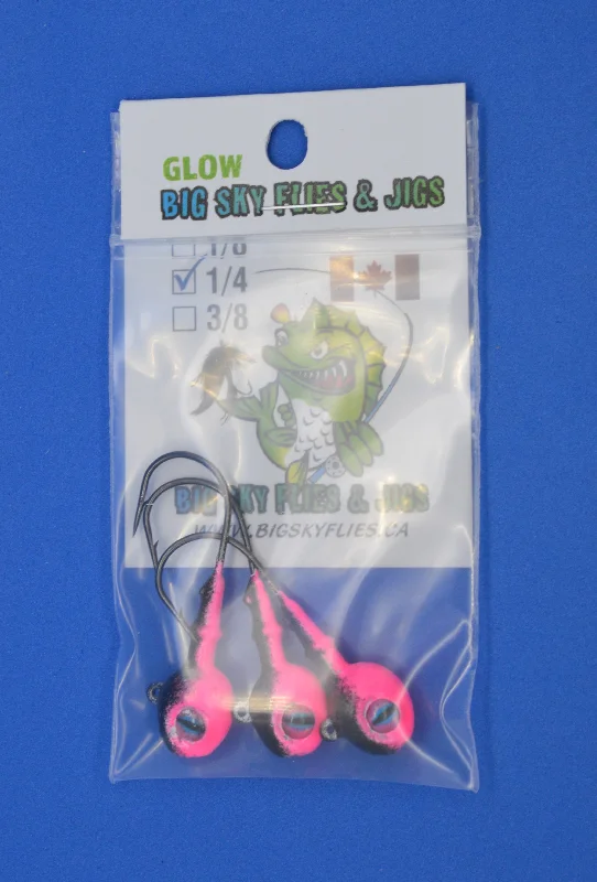 Premium Fish Hooks For Precise Hooksets-Big Sky Snake Eye 1/4oz Glow Jigs 3/pack