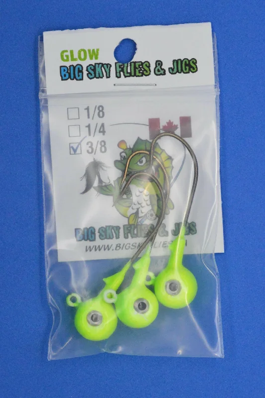 Best Fish Hooks For Catching Small Pikes-Big Sky Titan 3/8oz Heavy Duty Jig Heads Glow 3/pack