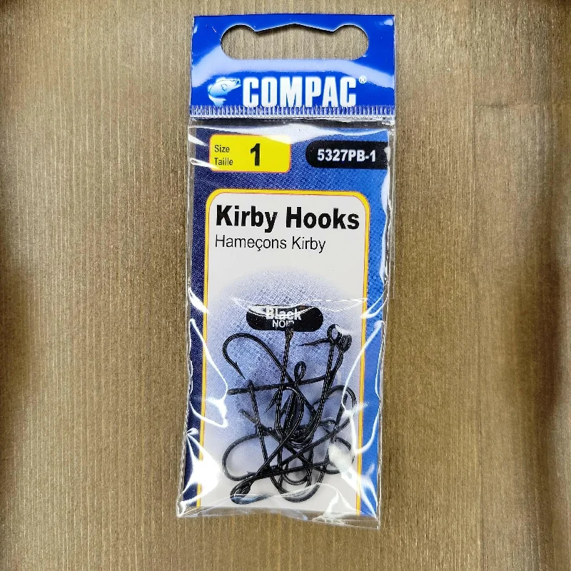 Barbed Fish Hooks For Better Hooking-COMPAC Black Kirby Hooks #1 13pcs