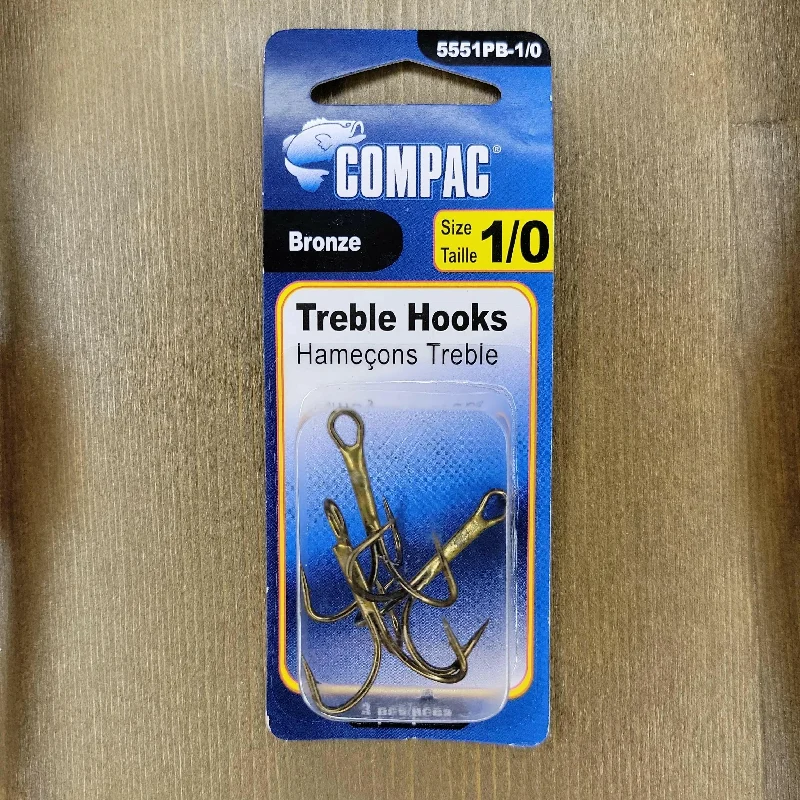 Best Fish Hooks For Jigging-COMPAC Bronze Treble Hooks #1/0 3pcs