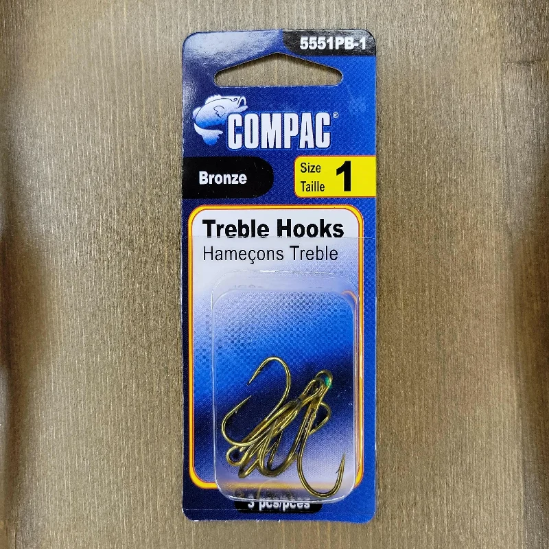 Best Fish Hooks For Deep Sea Fishing-COMPAC Bronze Treble Hooks #1 3pcs