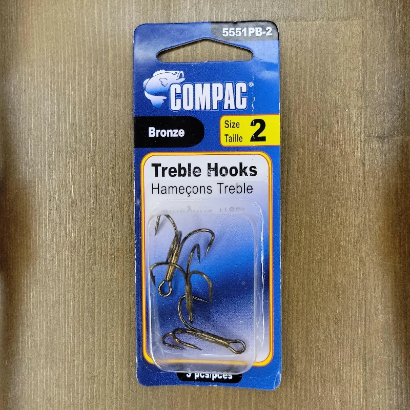 Fishing Hooks For Smallmouth Bass-COMPAC Bronze Treble Hooks #2 3pcs