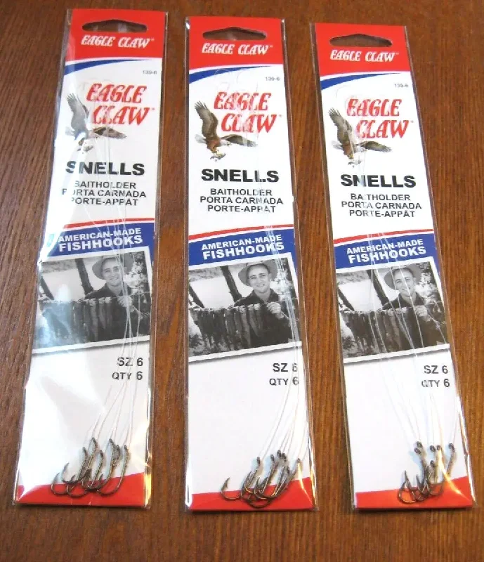 Multi-Pack Fish Hooks For Every Need-Eagle Claw Snells Bait Holder Hooks Size#10 6pk