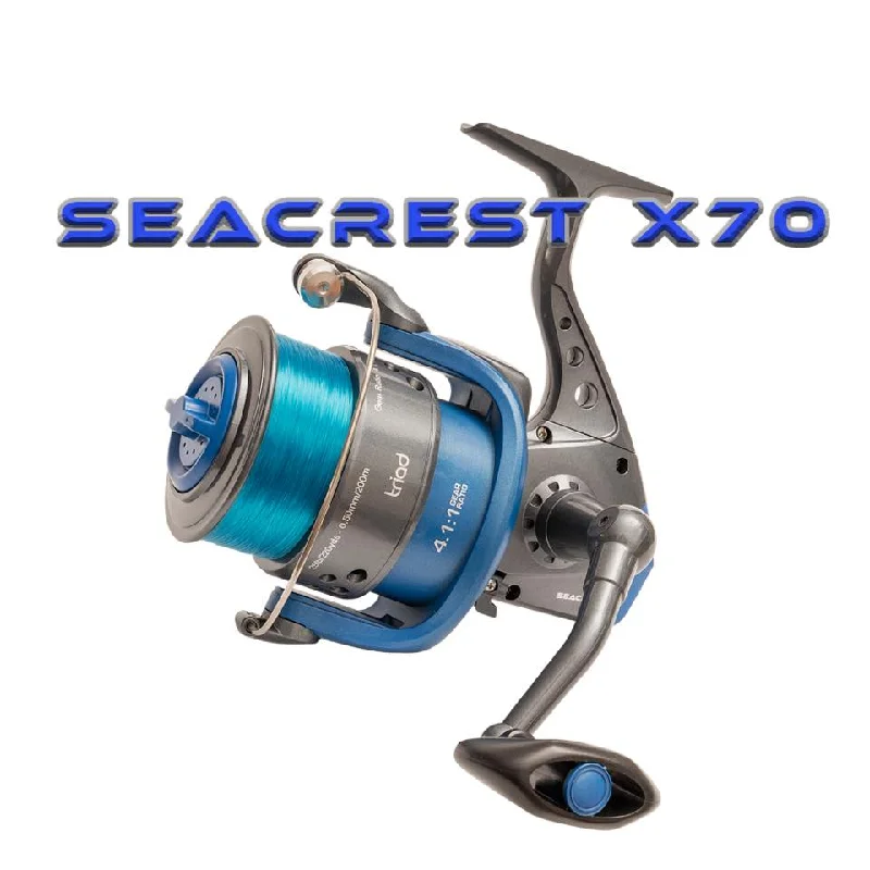 Smooth Drag Fishing Reel For Saltwater-Triad Seacrest X70 Fixed Spool Loaded With 20lb Mono